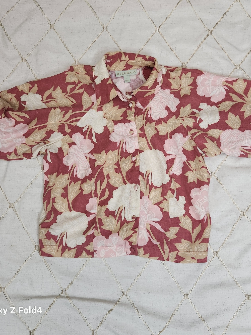 Ryegrass Floral Linen Blend Puff Sleeve Crop Blouse Top Cottagecore S